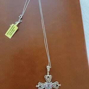 Beautiful Gemstone Cross on Sterling Silver Chain